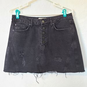 Free People We The Free Black Factory Distressed Mini Jean Skirt